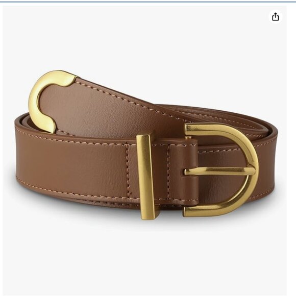 NWT  Brown leather belt with gold metal buckle, Size M (41.3") - Picture 1 of 8